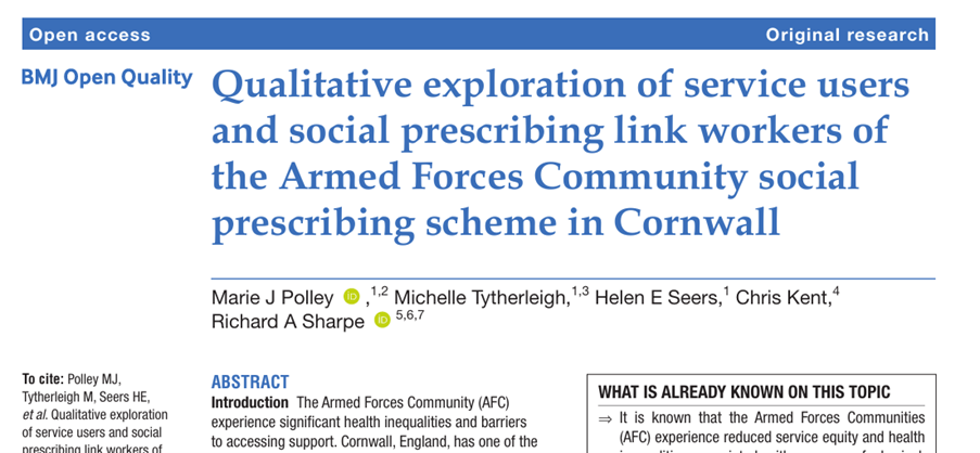 New research published: What makes social prescribing work for the Armed Forces Community?